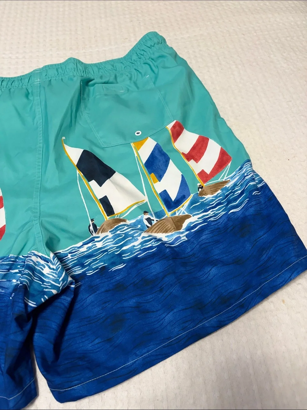 Aqua and Navy Sailboat Print Men’s Old Navy Swim Trunks New Size XXL